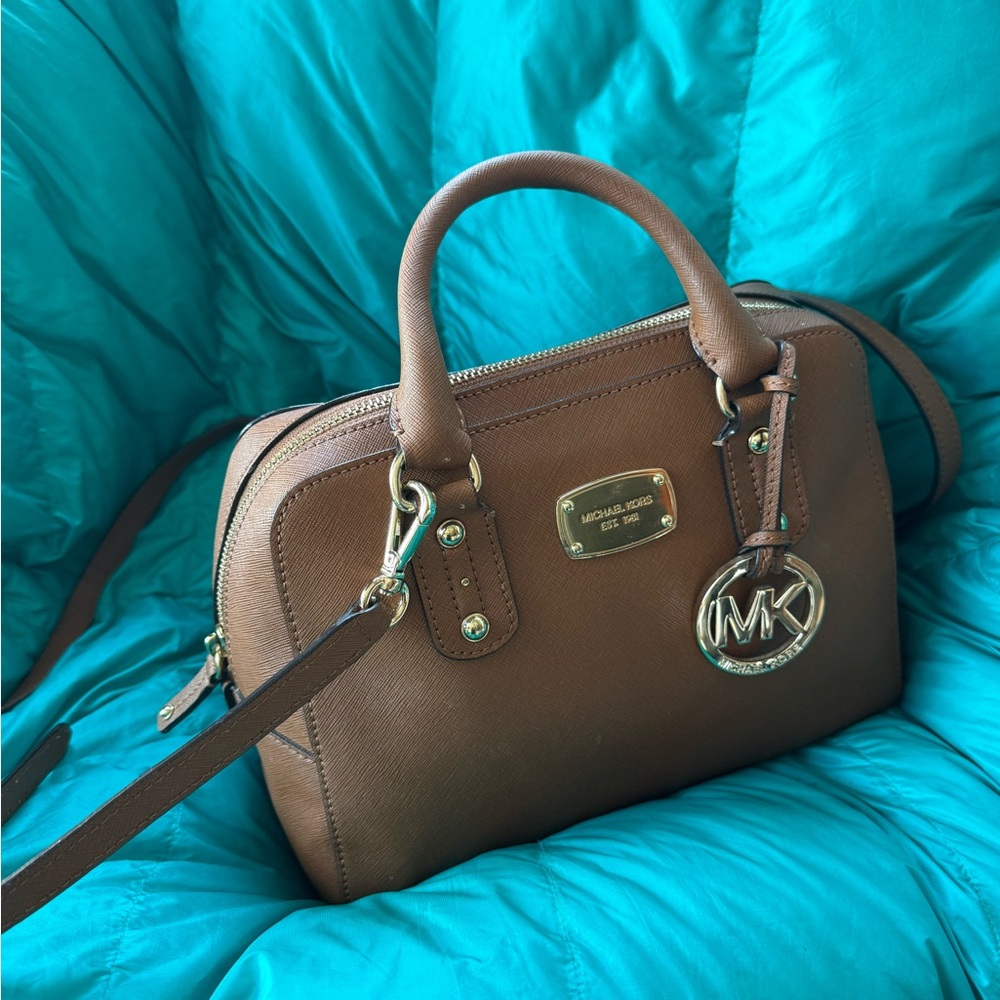 Michael Kors Brown Satchel with Logo Charm
